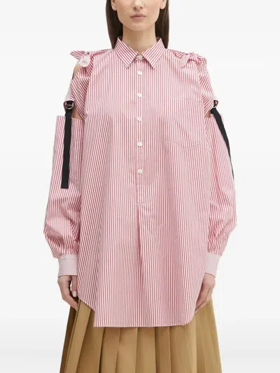 Undercover Detachable Sleeve Stripe Oversize Cotton Shirt In Pink
