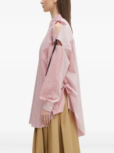 Undercover Detachable Sleeve Stripe Oversize Cotton Shirt In Pink