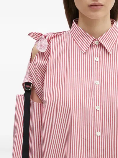 Undercover Detachable Sleeve Stripe Oversize Cotton Shirt In Pink