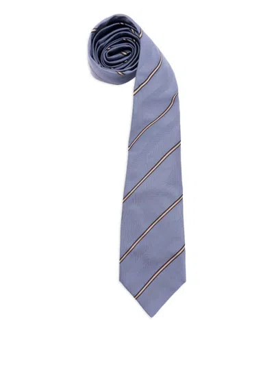 Brunello Cucinelli Striped Silk Tie In Blue