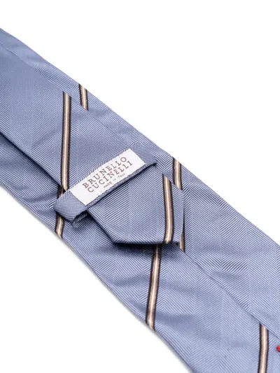 Brunello Cucinelli Striped Silk Tie In Blue
