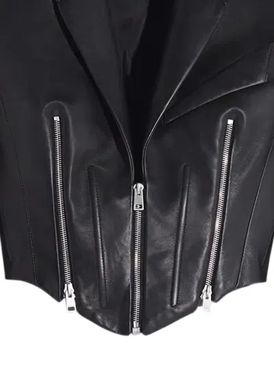Mugler Zip-detail Cropped Leather Jacket In Black