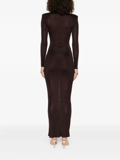 Self-portrait Turtleneck Shoulder-padded Dress In Brown