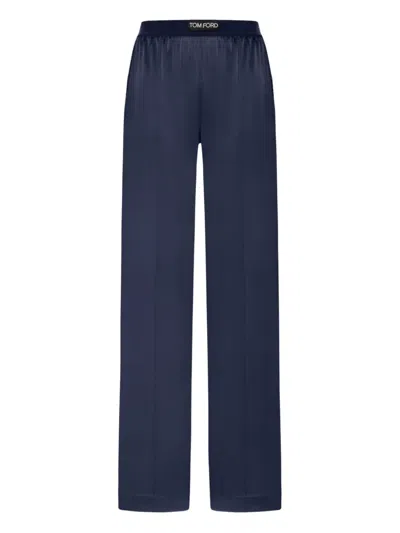 Tom Ford Navy Stretch Silk Satin Lounge Pants