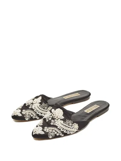 Pre-owned Oscar De La Renta Embroidered Flat Mules