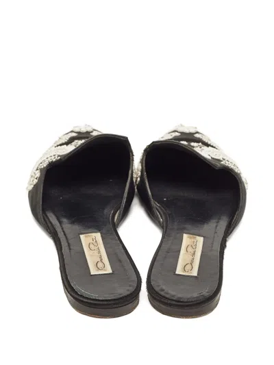 Pre-owned Oscar De La Renta Embroidered Flat Mules