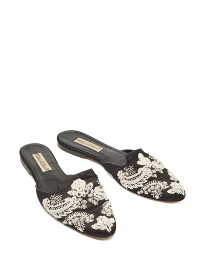 Pre-owned Oscar De La Renta Embroidered Flat Mules