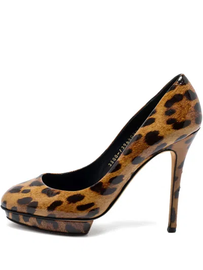 Pre-owned Gina  115mm Leopard-print Pumps