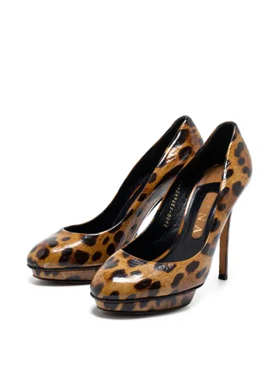 Pre-owned Gina  115mm Leopard-print Pumps