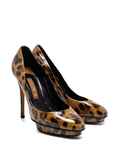 Pre-owned Gina  115mm Leopard-print Pumps