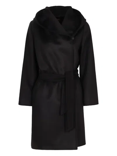 Max Mara Newmang Hooded Belted Coat In Black