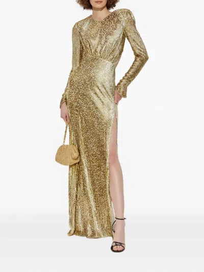 Self-portrait Long Dress In Gold Thread Dresses Gold In Gold