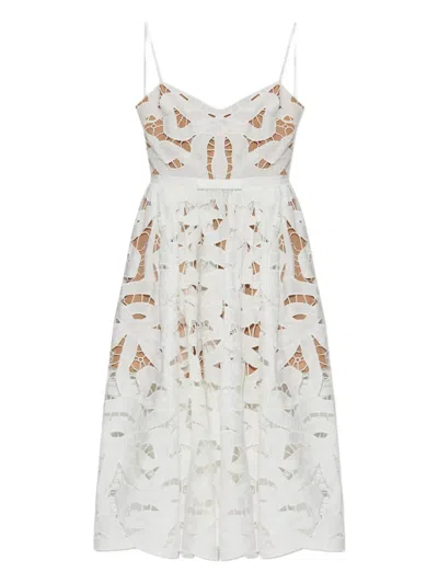 Self-portrait Bow Embroidered Midi Dress In Neutral