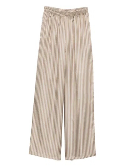 Max Mara Ladino Striped Silk-twill Wide-leg Pants In Gray