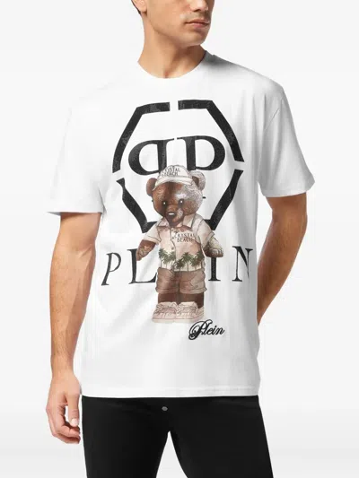 Philipp Plein Crystal-embellished Teddy-bear T-shirt In White