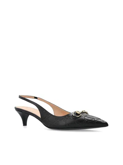 Gucci Black Slingback Pumps With Elastic Strap In Black