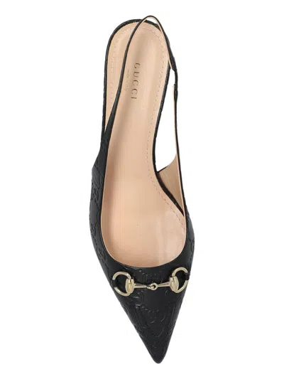 Gucci Black Slingback Pumps With Elastic Strap In Black