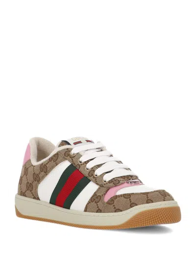 Gucci Women Gg Fabric Sneakers With Iconic Web Stripe On The Side In Gray