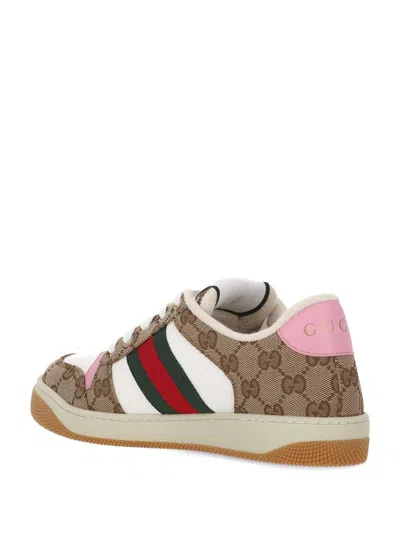 Gucci Women Gg Fabric Sneakers With Iconic Web Stripe On The Side In Gray