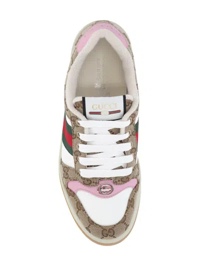 Gucci Women Gg Fabric Sneakers With Iconic Web Stripe On The Side In Gray