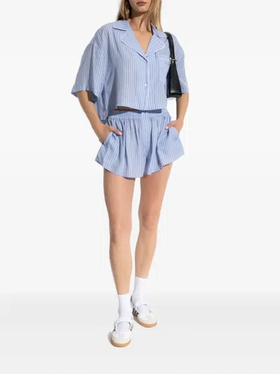 Alexander Wang Striped Elastic-waist Shorts In Blue
