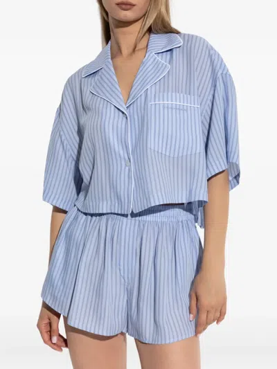 Alexander Wang Striped Elastic-waist Shorts In Blue