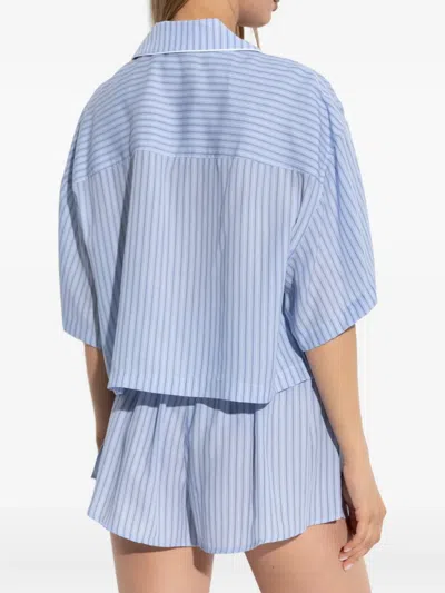 Alexander Wang Striped Elastic-waist Shorts In Blue