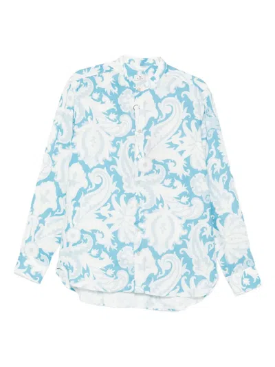 Etro Paisley-print Linen Shirt In Blue