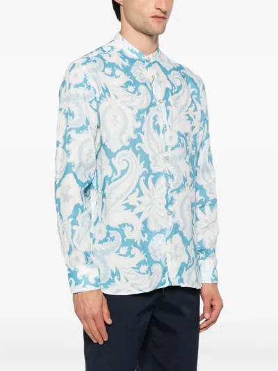 Etro Paisley-print Linen Shirt In Blue