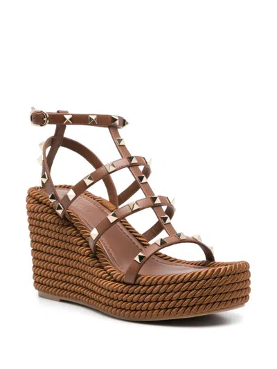 Valentino Rockstud Torchon 105 Leather Espadrille Wedge Sandals