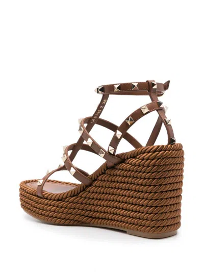 Valentino Rockstud Torchon 105 Leather Espadrille Wedge Sandals