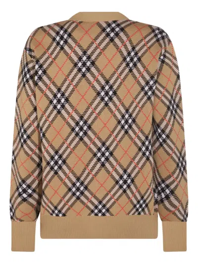 Burberry Wool And Mohair Blend Check Cardigan Women In Brown