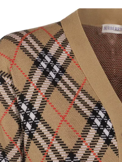 Burberry Wool And Mohair Blend Check Cardigan Women In Brown