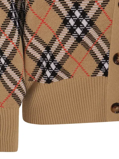 Burberry Wool And Mohair Blend Check Cardigan Women In Brown