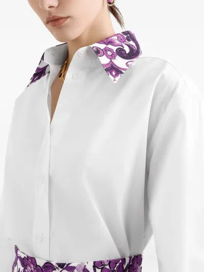 Dolce & Gabbana Women Cotton Shirt With Maiolica Print Details In White