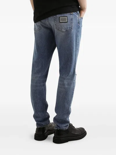Dolce & Gabbana Distressed Finish Five-pocket Denim Jeans In Blue