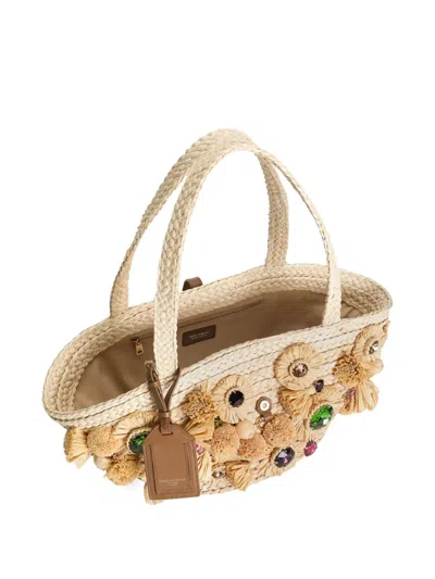 Dolce & Gabbana Floral Embellished Raffia Tote Bag