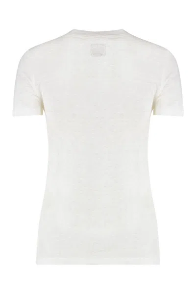 120% Lino Relaxed White Linen T-shirt With Scoop Neckline