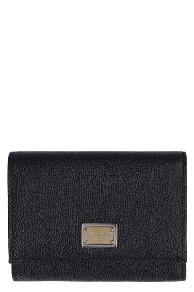 Dolce & Gabbana Dauphine Calfskin French-flap Wallet In Black