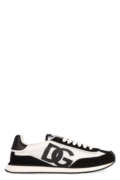 Dolce & Gabbana Aria White And Black Running Sneakers With Logo Detail In Suede And Tech Fabric Man In Multi