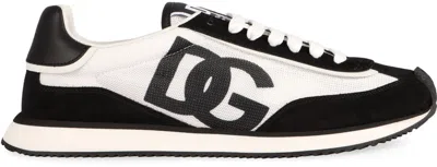Dolce & Gabbana Aria White And Black Running Sneakers With Logo Detail In Suede And Tech Fabric Man In Multi