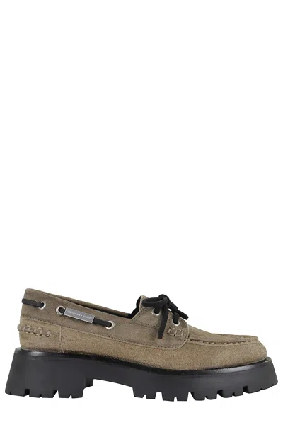 Alexander Wang Carson Boat Loafers In Green Suede