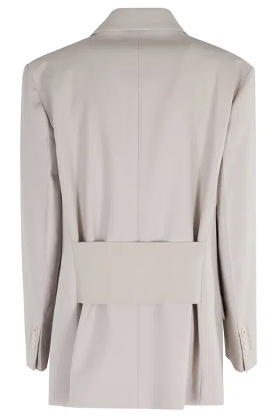 Victoria Beckham Pumice-coloured Double-breasted Jacket In Gray