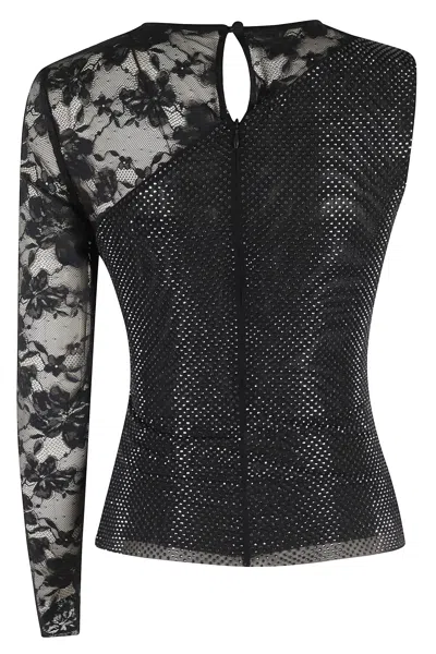 Self-portrait Self Portrait Women Black Rhinestone Mesh And Lace Top In Black