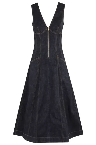 Self-portrait V-neck Denim Midi Dresses