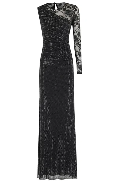 Self-portrait Self Portrait Women Black Rhinestone Mesh And Lace Maxi Dress In Black