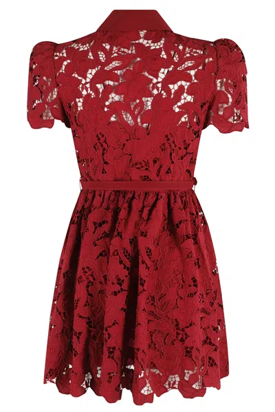 Self-portrait Womens Embroidered Collared Lace Mini Dress Burgundy In Red