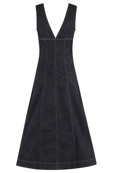 Self-portrait V-neck Denim Midi Dresses