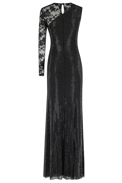Self-portrait Self Portrait Women Black Rhinestone Mesh And Lace Maxi Dress In Black