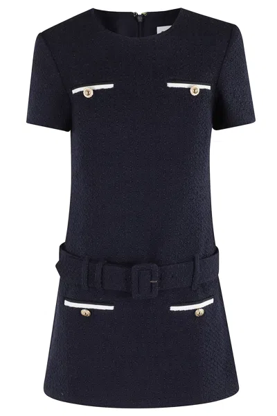 Self-portrait Textured Boucle Mini Dress In Blue